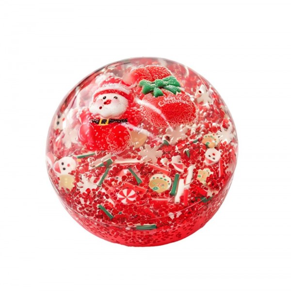 Christmas Charm Squishy Stress Ball

Christmas Charm Squishy Stress Ball with a clear, stretchy shell packed with holiday surprises inside. Each style has its own festive fill, from sparkly glitter beads and candy sprinkles to a snow globe style flurry or a smooth, dough like center, all mixed with peppermints, snowflakes, and charms like Santa, gingerbread men, a snowman, and reindeer. Squeeze it to feel the filling shift and press against your palm, then watch it pop back round. A colorful stocking stuffer that looks great piled in a bowl by the register.

- Every style has a different holiday fill