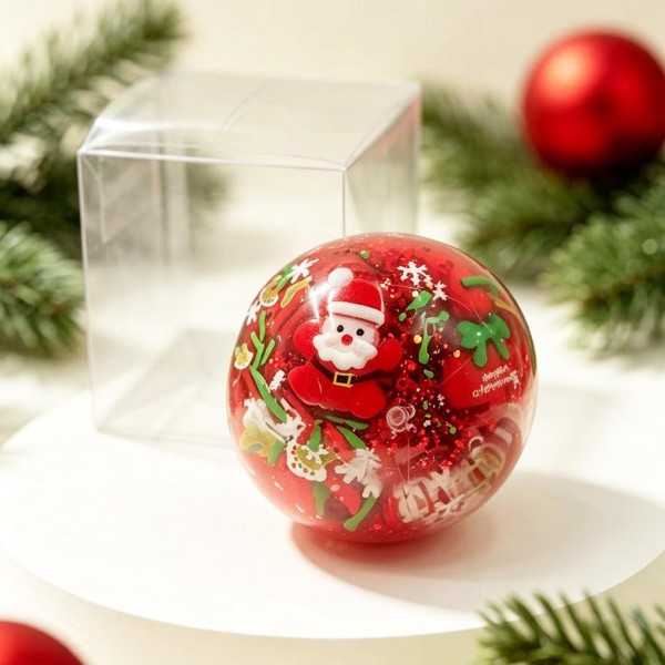 Christmas Charm Squishy Stress Ball

Christmas Charm Squishy Stress Ball with a clear, stretchy shell packed with holiday surprises inside. Each style has its own festive fill, from sparkly glitter beads and candy sprinkles to a snow globe style flurry or a smooth, dough like center, all mixed with peppermints, snowflakes, and charms like Santa, gingerbread men, a snowman, and reindeer. Squeeze it to feel the filling shift and press against your palm, then watch it pop back round. A colorful stocking stuffer that looks great piled in a bowl by the register.

- Every style has a different holiday fill