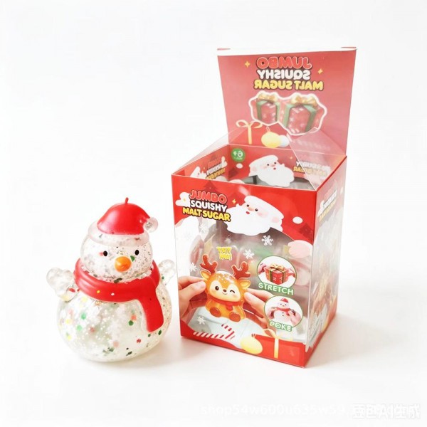 Jumbo Glitter Maltose Christmas Squishy Display

Jumbo Glitter Maltose Christmas Squishies in a ready to sell countertop display, featuring a snowman, gingerbread man, reindeer, and wrapped present. Each clear figure is filled with thick, sticky maltose loaded with glitter and sequins, so it squeezes slow and dense, stretches like taffy, and gradually melts back into shape. The sparkle catches the light from across the store, and every piece is individually boxed for easy gifting. Big, shiny, and festive, these are a top holiday impulse buy.

- Countertop display of individually boxed squishies
- Ages 6+