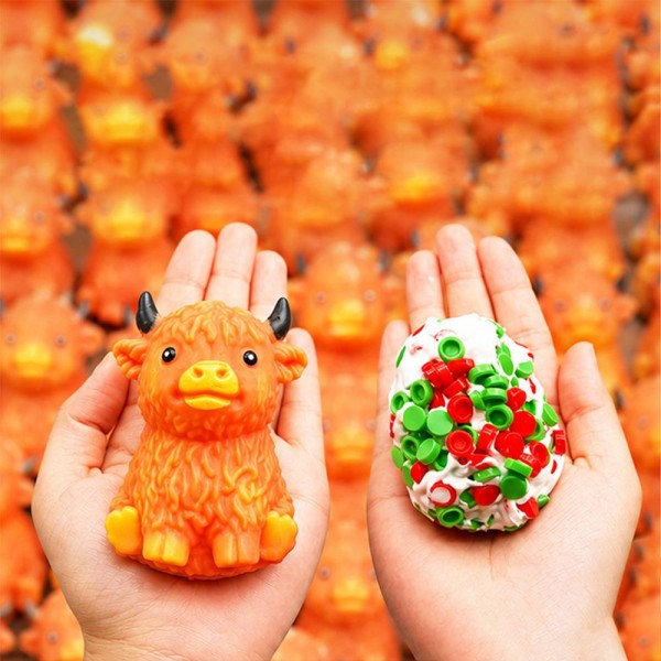 Highland Cow and Kitty Squishy Toy

Highland Cow and Kitty Squishy Toy with sculpted details and sweet little faces. The shaggy highland cow has fluffy, textured fur molded all over its body, while the calico kitty is smooth and round with a curled tail. Both have a soft, stretchy feel that squishes easily in your palm and springs back to shape, making them satisfying sensory fidgets. Highland cows and cats are two of the most requested animal styles, so these fit right into any squishy assortment.