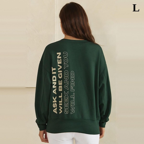 Faith Graphic Sweatshirt with a bold vertical back print that reads Ask and It Will Be Given, Seek and You Will Find, inspired by Matthew 7:7. This relaxed crewneck has dropped shoulders and ribbed cuffs and hem for a soft, cozy everyday fit. A meaningful pick for church, youth group, retreats, and Christmas gifting. Scripture sweatshirts are a steady bestseller, and this design comes in both regular and plus sizes so every customer can find her fit.