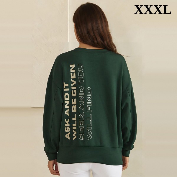 Faith Graphic Sweatshirt with a bold vertical back print that reads Ask and It Will Be Given, Seek and You Will Find, inspired by Matthew 7:7. This relaxed crewneck has dropped shoulders and ribbed cuffs and hem for a soft, cozy everyday fit. A meaningful pick for church, youth group, retreats, and Christmas gifting. Scripture sweatshirts are a steady bestseller, and this design comes in both regular and plus sizes so every customer can find her fit.