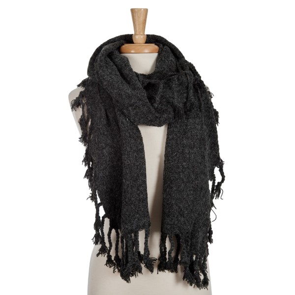 Black open scarf with tassels. 100% acrylic. 