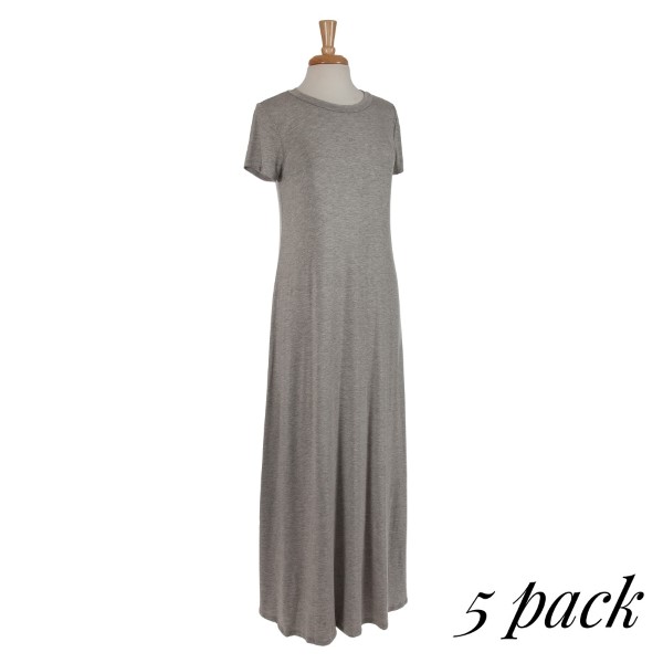 Wholesale gray short sleeve t shirt maxi dress rayon modal spandex Sold packs fi