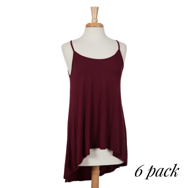 Wholesale crimson spaghetti strap tank top relaxed fit low hem line rayon modal
