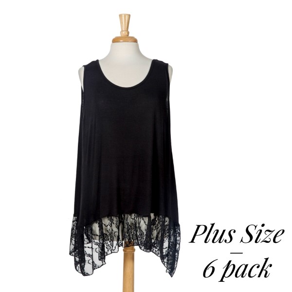 Wholesale black sleeveless tank top lace trim rayon spandex Sold packs six two t