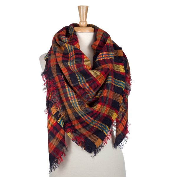 Navy, red and yellow plaid blanket 100% 733001 - Main Image