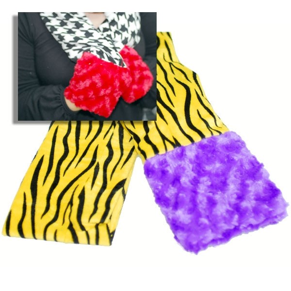 Wholesale tiger stripe black yellow scarf fuzzy purple eges