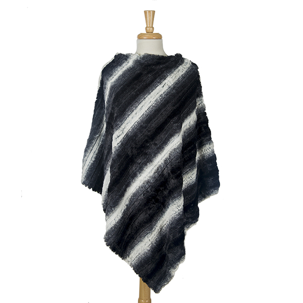 Wholesale black gray white striped faux fur poncho polyester One fits most