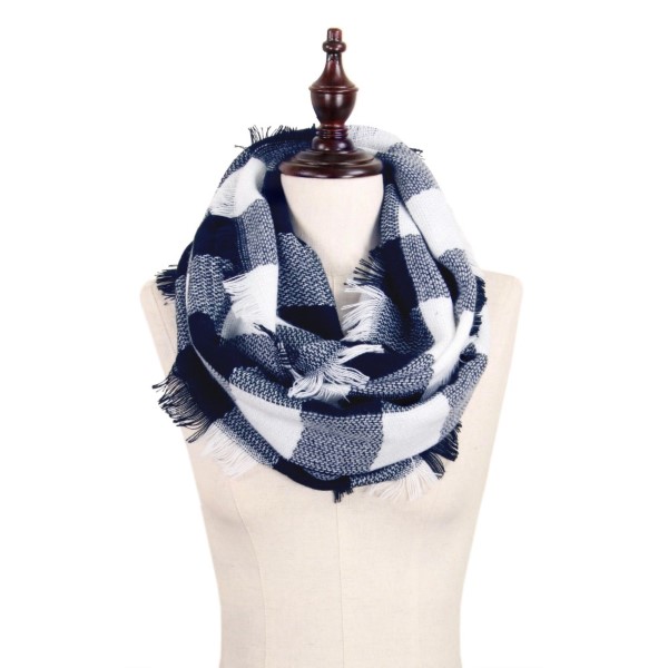 Wholesale navy blue white heavyweight buffalo plaid infinity scarf fringe acryli