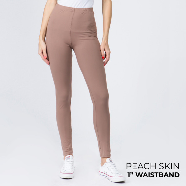 Wholesale women s Mix Brand Waistband Solid Peach Skin Leggings Elastic Waistban