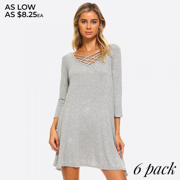 Wholesale crossed Strap front swing dress Solid jersey knit line dress chill war