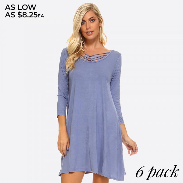 Crossed Strap front swing dress. Solid jersey knit a-line dr... (734892) Crossed Strap front swing dress. Solid jersey knit a-line dr... (734892)