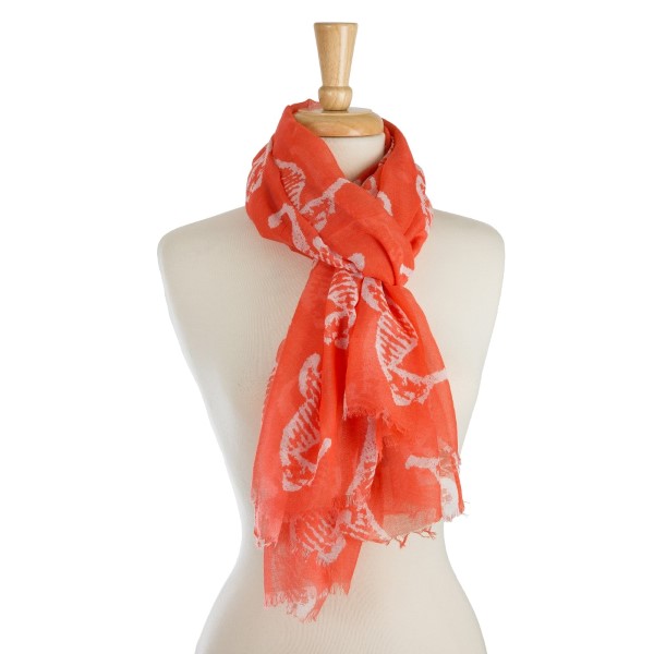 Wholesale lightweight scarf seahorse print frayed edges polyester