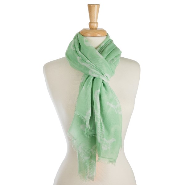 Wholesale lightweight scarf seahorse print frayed edges polyester