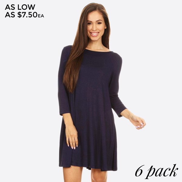 Wholesale lightweight jersey knit dress sweeps across rounded neckline falls fit