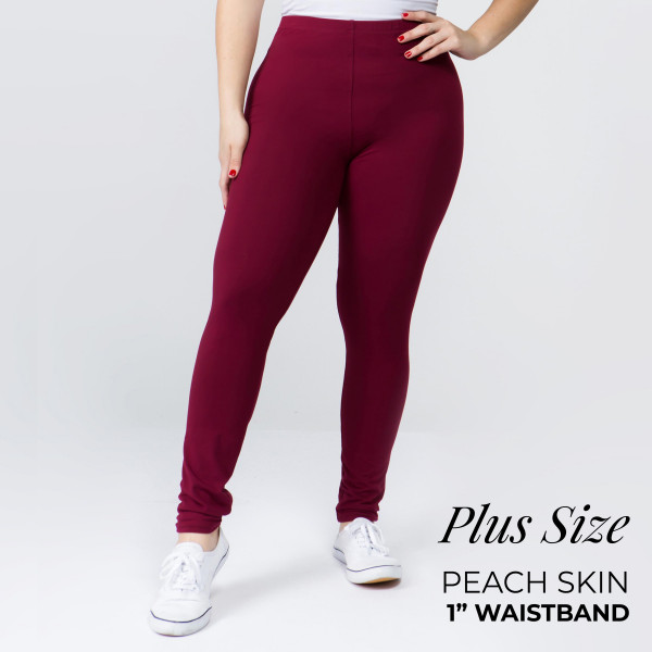 Wholesale women s Plus Waistband Solid Peach Skin Leggings Elastic Waistband Ful