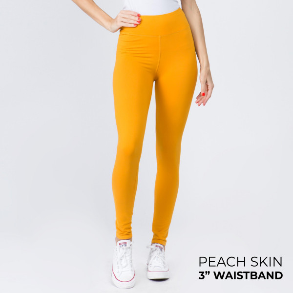 Wholesale women s Waistband Solid Peach Skin Leggings Elastic Waistband Full Ins