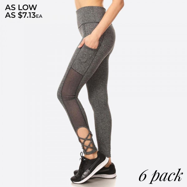 Wholesale women s Ultimate Tummy Control Leggings Side Pocket Strap Details Soli