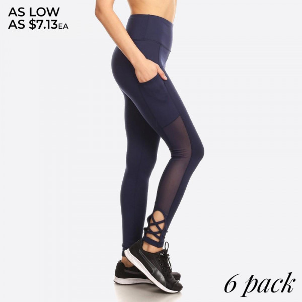 Wholesale women s Ultimate Tummy Control Leggings Side Pocket Strap Details Soli
