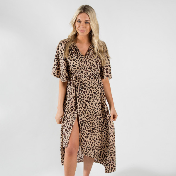 Wholesale long duster leopard kimono tie front viscose One fits most