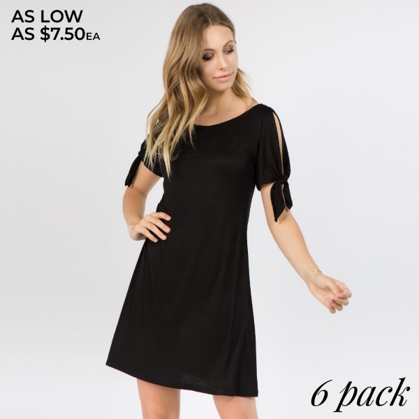 Wholesale women s Solid Knot Tie Slit Sleeve Dress o Short sleeves crew neckline