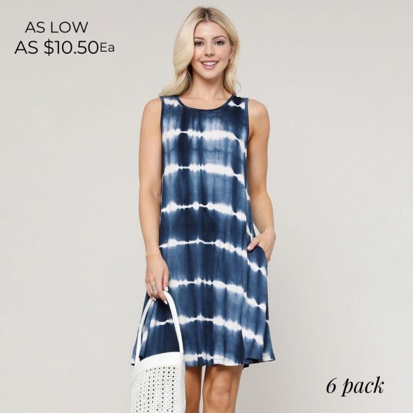 Wholesale women s Sleeveless Tie Dye Pocket Swing Dress o Relax Scoop Neckline o