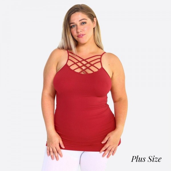 Wholesale women s Solid Plus Triple Criss Cross Seamless Camisole o Scoop neck o