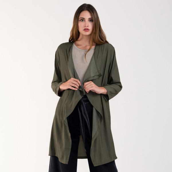 Wholesale waterfall lapel silky cardigan kimono One fits most Cotton