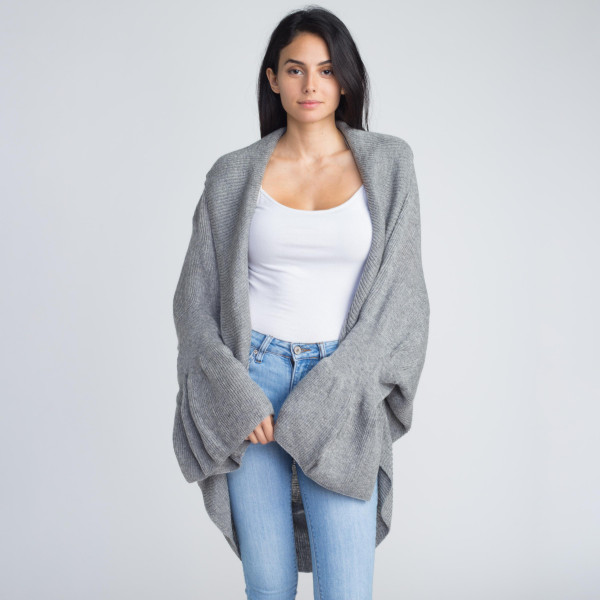 Wholesale cocoon long knit cardigan ruffle sleeves One fits most Acrylic Wool