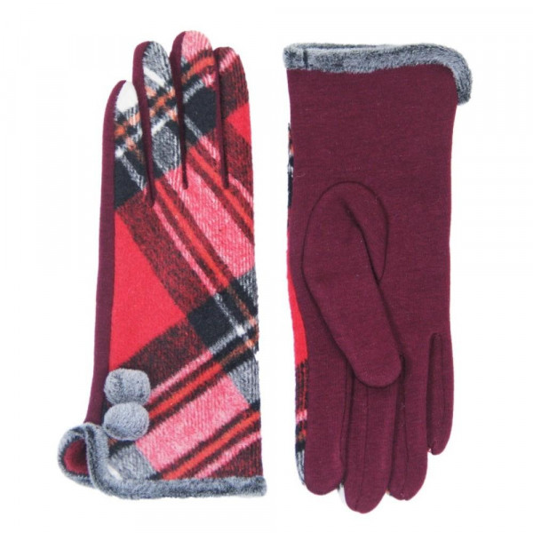 Plaid gloves with faux fur pom pom detail. 

- One size fits most
- 60% Cotton, 40% Polyester 