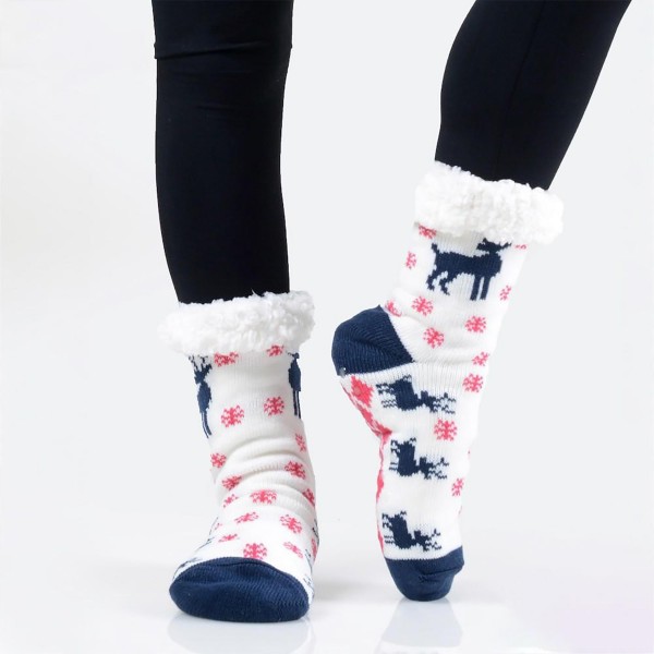 Women's Assorted Christmas Print Sherpa Socks. (12 Pack)

• Unique, pattern designs on 
• Reinforced toe seam 
• Thick 
• Breathable 
• Rubber dot traction bottom 
• Plush faux sherpa lining 
• Imported 

- 12 Pair of Socks Per Pack
- Size: Adult 9-11
- 40% Acrylic / 60% Polyester