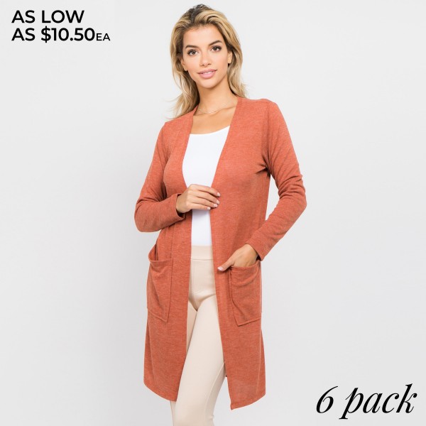 Wholesale solid color thin knit cardigan pocket details Long sleeves open front