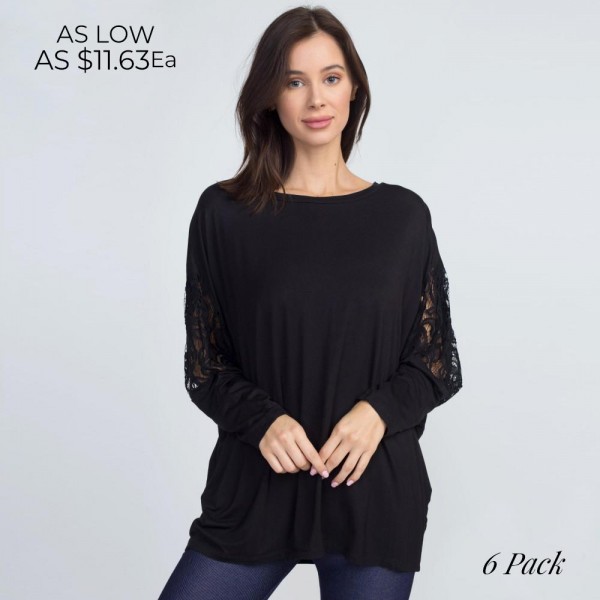 Wholesale get touch romantic side pretty lace dolman sleeve top oversized fit we