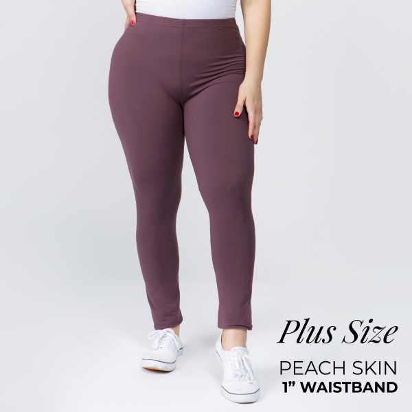 Wholesale women s Plus Waistband Solid Peach Skin Leggings Elastic Waistband Ful