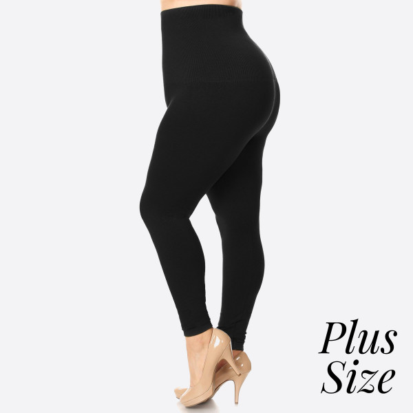 Women's Plus Size High Waist Cotton Compression Leggings. 
- Long, skinny leg design 
- Does not ball or pill 
- Comfortable and easy pull-on style 
- Solid color 
- Very Stretchy 
- Tummy Control 
- Hight Waist 
- 8" Waist Band, 37" Full Length 
- One size fits most 16-22
- 50% Cotton / 45% Polyester / 5% spandex