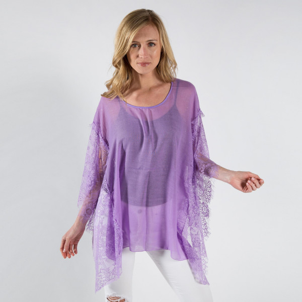 Wholesale light weight sheer poncho lace sleeves cotton polyester