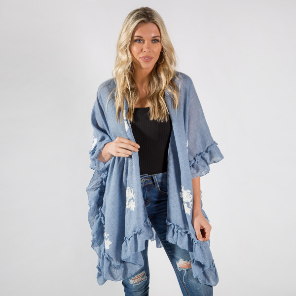 Wholesale ruffled kimono floral details Approximate cotton polyester