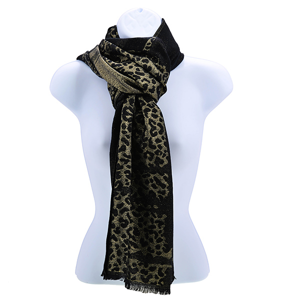 Wholesale soft heavyweight viscose fabric pashmina scarf black gold leopard pri