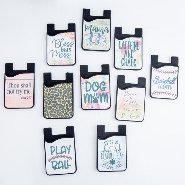 Leopard Print Peel & Stick Silicone Phone Card Caddy Featuring Removable Design Screen Cleaner.

- Self Adhesive Peel & Stick 
- Removable Design Screen Cleaner
- Silicone Base
- Approximately 2.25" W x 3.5" T