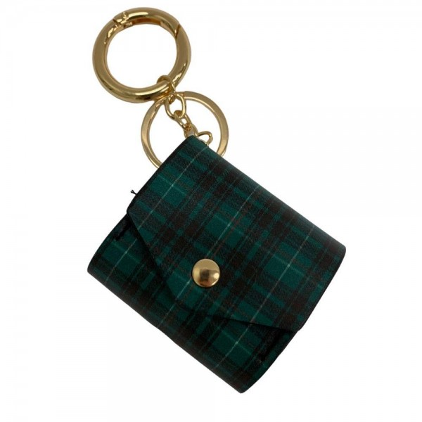Faux Leather Plaid Earbud Case Cover Keychain Holder.

- Faux Leather Plaid Pattern
- Snap Closure
- Opening for Charger
- Approximately 2.5" x 2" 