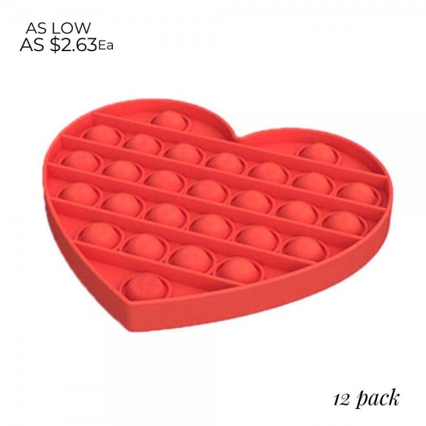 Heart-Shaped Push Pop Fidget Toy. (Assorted Colors 12 Pack) 


- Ages 3+
- As Seen On TikTok
- "It's Like Bubble Wrap That Never Ends!"