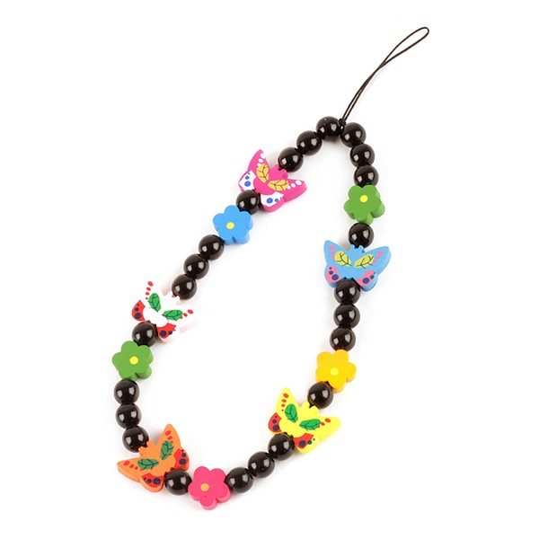 Wholesale chunky Beaded Cell Phone Strap Wooden Flower Butterfly Beads