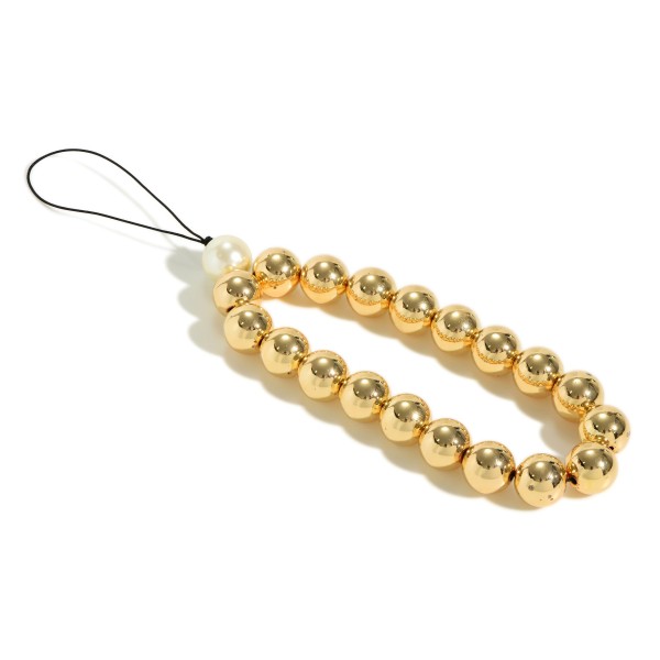 Metal Tone Beaded Cell Phone Strap With Pearl Accent

-Approximately 8" Length