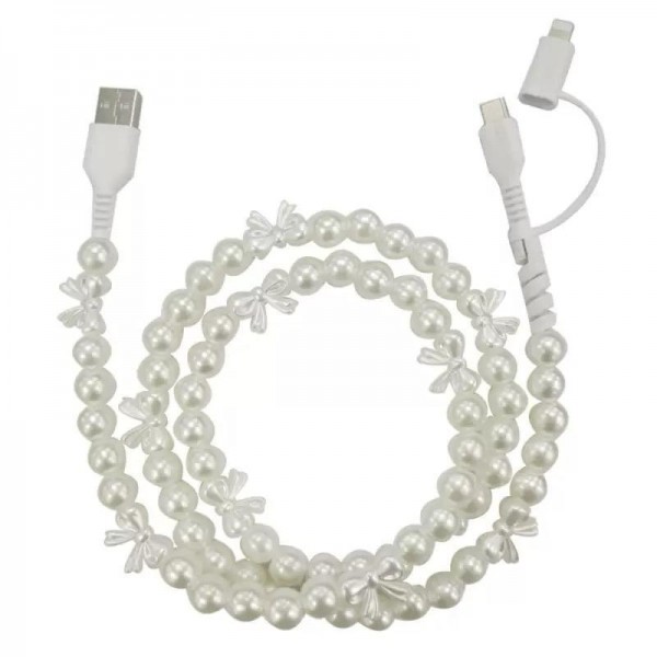 Wholesale pearl Bow Beaded Phone Charger USB Charging Port Lightning USB C Ports