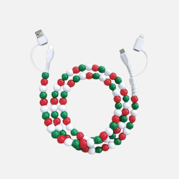 Christmas Bead Beaded Phone Charger 

- USB Charging Port
- Lightning & USB-C Ports
- Approximately 38" L