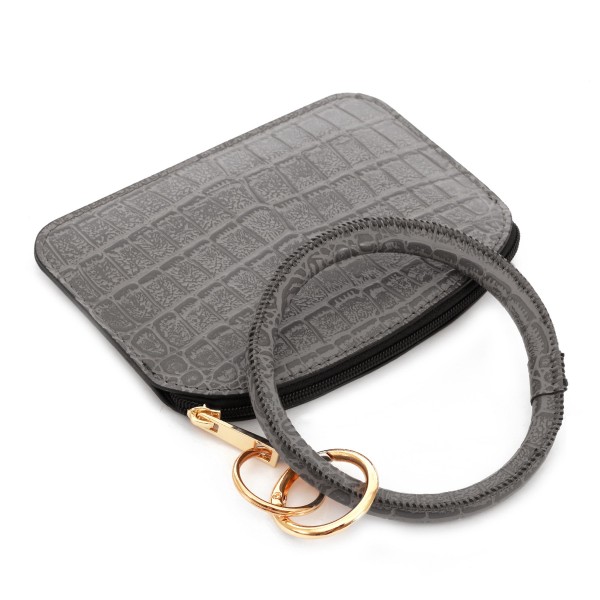 Wholesale pU Gator Leather Coin Key Ring Pouch Bangle Wristlet Zipper Closure No