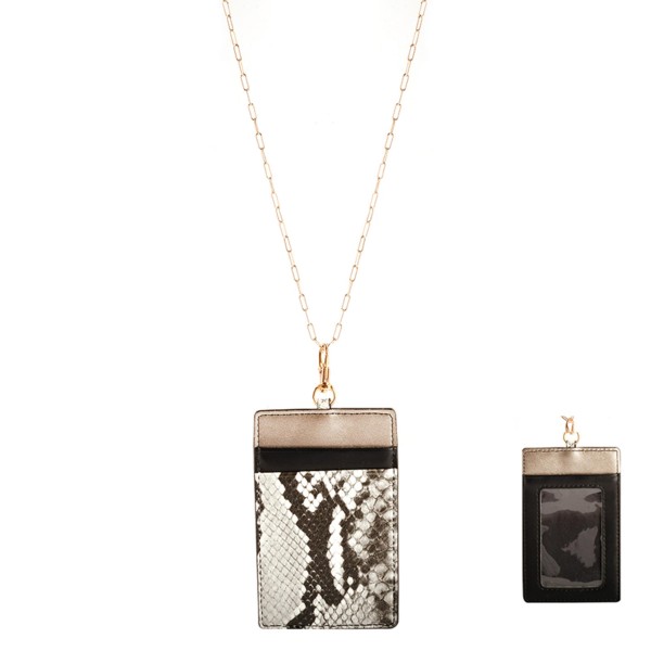 Wholesale faux Leather Snakeskin CC ID Holder Lanyard Necklace Slot Credit Card