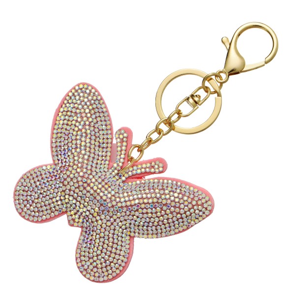 Wholesale rhinestone Plush Butterfly Bag Charm Keychain Clip Keyring attaching K