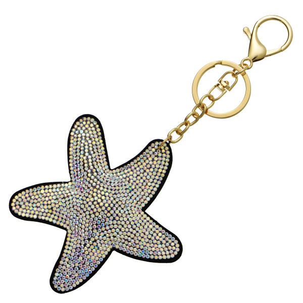 Wholesale rhinestone Plush Starfish Bag Charm Keychain Holder Clip Keyring attac